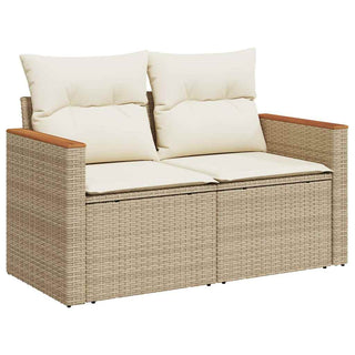 vidaXL 7 Piece Garden Sofa Set with Cushions Beige Poly Rattan Acacia - 3327460 - Sofa In Store