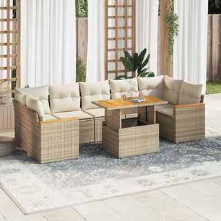 vidaXL 7 Piece Garden Sofa Set with Cushions Beige Poly Rattan Acacia - 3327460 - Sofa In Store