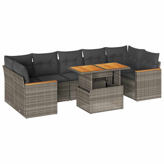 vidaXL 7 Piece Garden Sofa Set with Cushions Grey Poly Rattan Acacia - 3327462 - Sofa In Store