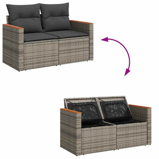 vidaXL 7 Piece Garden Sofa Set with Cushions Grey Poly Rattan Acacia - 3327462 - Sofa In Store