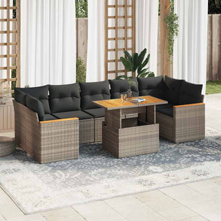 vidaXL 7 Piece Garden Sofa Set with Cushions Grey Poly Rattan Acacia - 3327462 - Sofa In Store