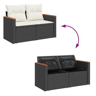 vidaXL 9 Piece Garden Sofa Set with Cushions Black Poly Rattan Acacia - 3327465 - Sofa In Store