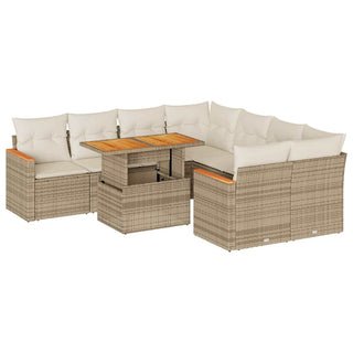 vidaXL 9 Piece Garden Sofa Set with Cushions Beige Poly Rattan Acacia - 3327467 - Sofa In Store
