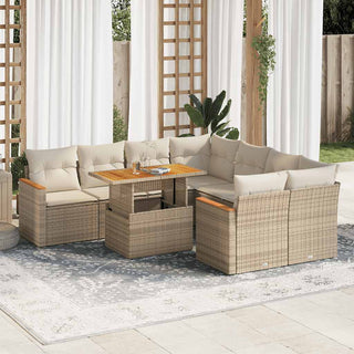 vidaXL 9 Piece Garden Sofa Set with Cushions Beige Poly Rattan Acacia - 3327467 - Sofa In Store