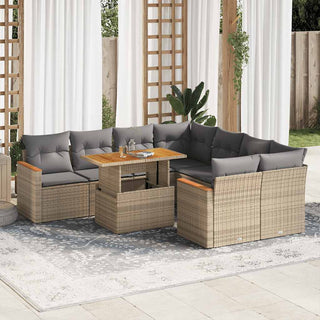 vidaXL 9 Piece Garden Sofa Set with Cushions Beige Poly Rattan Acacia - 3327468 - Sofa In Store