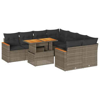 vidaXL 9 Piece Garden Sofa Set with Cushions Grey Poly Rattan Acacia - 3327469 - Sofa In Store