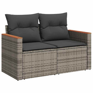 vidaXL 9 Piece Garden Sofa Set with Cushions Grey Poly Rattan Acacia - 3327469 - Sofa In Store