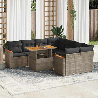 vidaXL 9 Piece Garden Sofa Set with Cushions Grey Poly Rattan Acacia - 3327469 - Sofa In Store