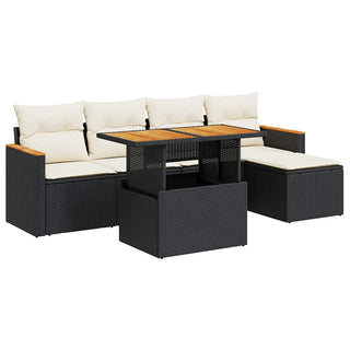 vidaXL 6 Piece Garden Sofa Set with Cushions Black Poly Rattan Acacia - 3327472 - Sofa In Store