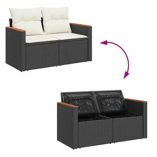 vidaXL 6 Piece Garden Sofa Set with Cushions Black Poly Rattan Acacia - 3327472 - Sofa In Store