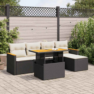 vidaXL 6 Piece Garden Sofa Set with Cushions Black Poly Rattan Acacia - 3327472 - Sofa In Store