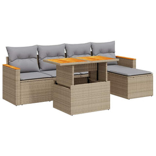 vidaXL 6 Piece Garden Sofa Set with Cushions Beige Poly Rattan Acacia - 3327475 - Sofa In Store