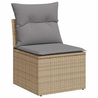 vidaXL 6 Piece Garden Sofa Set with Cushions Beige Poly Rattan Acacia - 3327475 - Sofa In Store