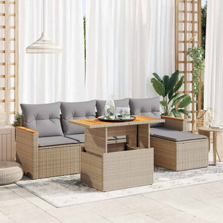 vidaXL 6 Piece Garden Sofa Set with Cushions Beige Poly Rattan Acacia - 3327475