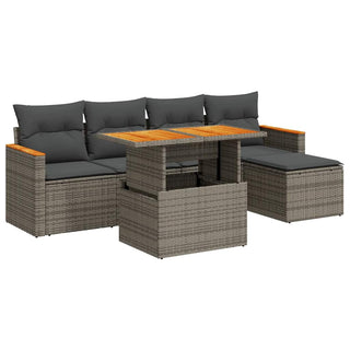 vidaXL 6 Piece Garden Sofa Set with Cushions Grey Poly Rattan Acacia - 3327476 - Sofa In Store