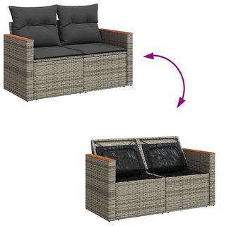 vidaXL 6 Piece Garden Sofa Set with Cushions Grey Poly Rattan Acacia - 3327476 - Sofa In Store