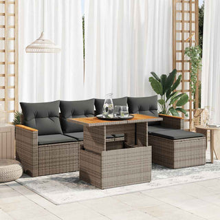 vidaXL 6 Piece Garden Sofa Set with Cushions Grey Poly Rattan Acacia - 3327476 - Sofa In Store