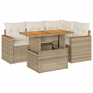 vidaXL 5 Piece Garden Sofa Set with Cushions Beige Poly Rattan Acacia - 3327481 - Sofa In Store