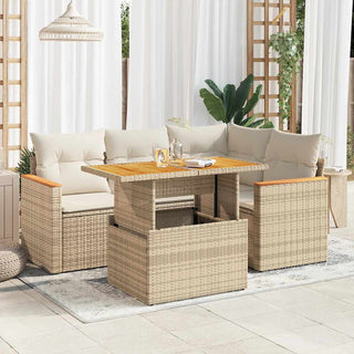 vidaXL 5 Piece Garden Sofa Set with Cushions Beige Poly Rattan Acacia - 3327481