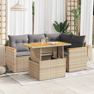 vidaXL 5 Piece Garden Sofa Set with Cushions Beige Poly Rattan Acacia - 3327482