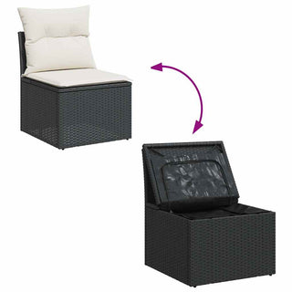 vidaXL 5 Piece Garden Sofa Set with Cushions Black Poly Rattan Acacia - 3327486 - Sofa In Store