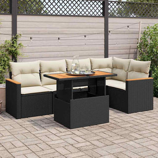 vidaXL 5 Piece Garden Sofa Set with Cushions Black Poly Rattan Acacia - 3327486 - Sofa In Store
