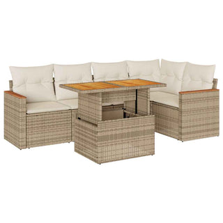 vidaXL 5 Piece Garden Sofa Set with Cushions Beige Poly Rattan Acacia - 3327488 - Sofa In Store