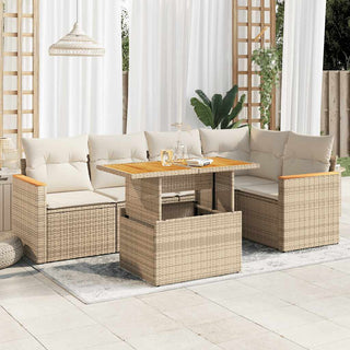 vidaXL 5 Piece Garden Sofa Set with Cushions Beige Poly Rattan Acacia - 3327488 - Sofa In Store