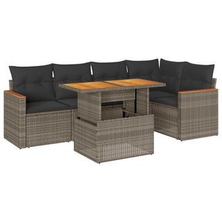 vidaXL 5 Piece Garden Sofa Set with Cushions Grey Poly Rattan Acacia - 3327490 - Sofa In Store