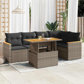 vidaXL 5 Piece Garden Sofa Set with Cushions Grey Poly Rattan Acacia - 3327490 - Sofa In Store