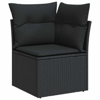 vidaXL 7 Piece Garden Sofa Set with Cushions Black Poly Rattan Acacia - 3327492 - Sofa In Store