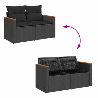 vidaXL 7 Piece Garden Sofa Set with Cushions Black Poly Rattan Acacia - 3327492 - Sofa In Store