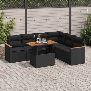 vidaXL 7 Piece Garden Sofa Set with Cushions Black Poly Rattan Acacia - 3327492 - Sofa In Store