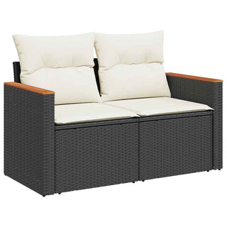 vidaXL 7 Piece Garden Sofa Set with Cushions Black Poly Rattan Acacia - 3327493 - Sofa In Store
