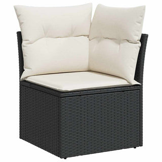 vidaXL 7 Piece Garden Sofa Set with Cushions Black Poly Rattan Acacia - 3327493 - Sofa In Store