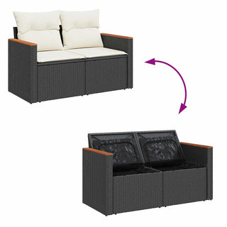 vidaXL 7 Piece Garden Sofa Set with Cushions Black Poly Rattan Acacia - 3327493 - Sofa In Store