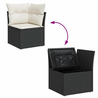 vidaXL 7 Piece Garden Sofa Set with Cushions Black Poly Rattan Acacia - 3327493 - Sofa In Store