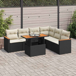 vidaXL 7 Piece Garden Sofa Set with Cushions Black Poly Rattan Acacia - 3327493 - Sofa In Store