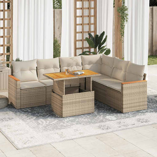 vidaXL 7 Piece Garden Sofa Set with Cushions Beige Poly Rattan Acacia - 3327495 - Sofa In Store