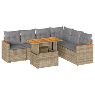vidaXL 7 Piece Garden Sofa Set with Cushions Beige Poly Rattan Acacia - 3327496 - Sofa In Store