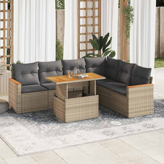 vidaXL 7 Piece Garden Sofa Set with Cushions Beige Poly Rattan Acacia - 3327496 - Sofa In Store