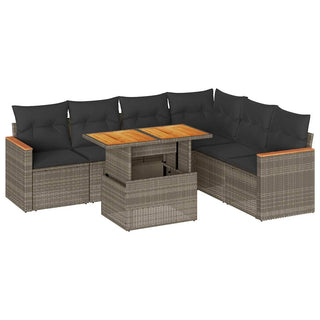 vidaXL 7 Piece Garden Sofa Set with Cushions Grey Poly Rattan Acacia - 3327497 - Sofa In Store