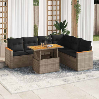 vidaXL 7 Piece Garden Sofa Set with Cushions Grey Poly Rattan Acacia - 3327497 - Sofa In Store