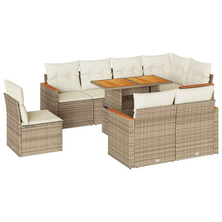 vidaXL 9 Piece Garden Sofa Set with Cushions Beige Poly Rattan Acacia - 3327502 - Sofa In Store