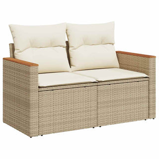 vidaXL 9 Piece Garden Sofa Set with Cushions Beige Poly Rattan Acacia - 3327502 - Sofa In Store