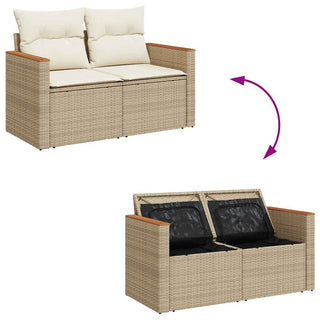 vidaXL 9 Piece Garden Sofa Set with Cushions Beige Poly Rattan Acacia - 3327502 - Sofa In Store