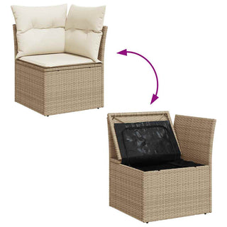 vidaXL 9 Piece Garden Sofa Set with Cushions Beige Poly Rattan Acacia - 3327502 - Sofa In Store