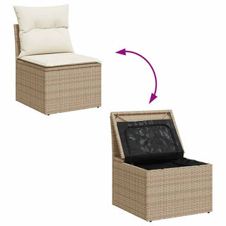 vidaXL 9 Piece Garden Sofa Set with Cushions Beige Poly Rattan Acacia - 3327502 - Sofa In Store