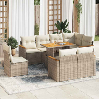 vidaXL 9 Piece Garden Sofa Set with Cushions Beige Poly Rattan Acacia - 3327502 - Sofa In Store