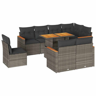 vidaXL 9 Piece Garden Sofa Set with Cushions Grey Poly Rattan Acacia - 3327504 - Sofa In Store